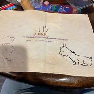 Embroidered Dog Kitchen Linen - Cream